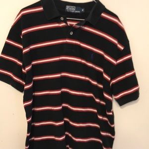 red and black striped polo